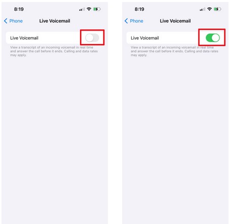 turn on live voicemail on iphone
