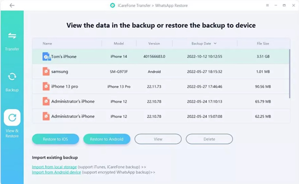 view and restore whatsapp data 