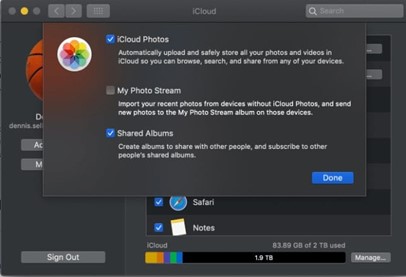 الاختيار بين icloud وmy photo stream