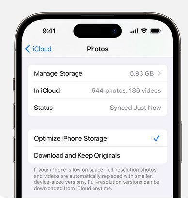 turn on the optimize iphone storage feature