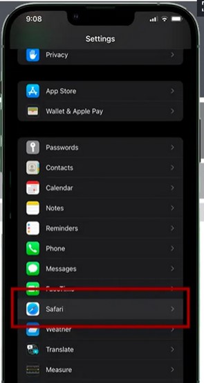 tap settings on home screen then choose safari