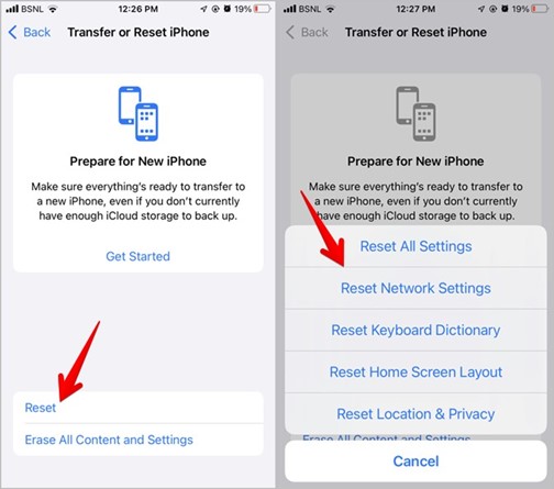 reset network settings on iPhone