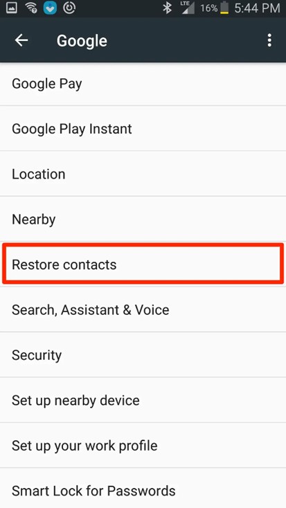 select restore contacts to get back contacts from google