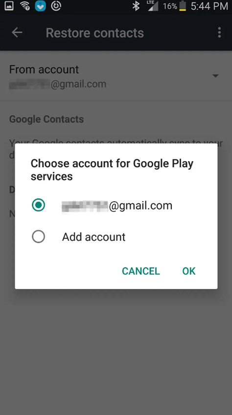 choose the right google account to restore data from where they are stored