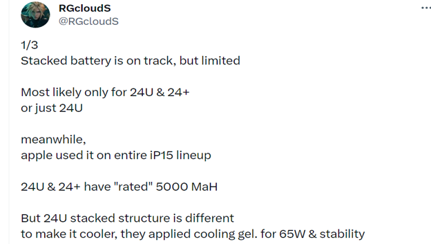 tweet about s24 stacked battery