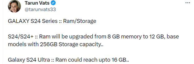 tweet über s24 ultra ram
