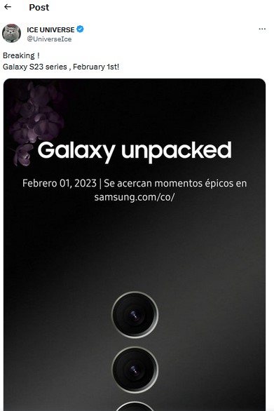 twitter-post-from-ice-universe-about-samsung-galaxy-s23-release-date