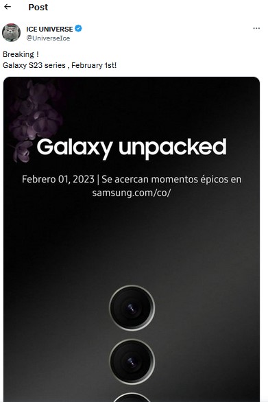 twitter-post-von-ice-universum-über-samsung-galaxy-s23-veröffentlichungsdatum