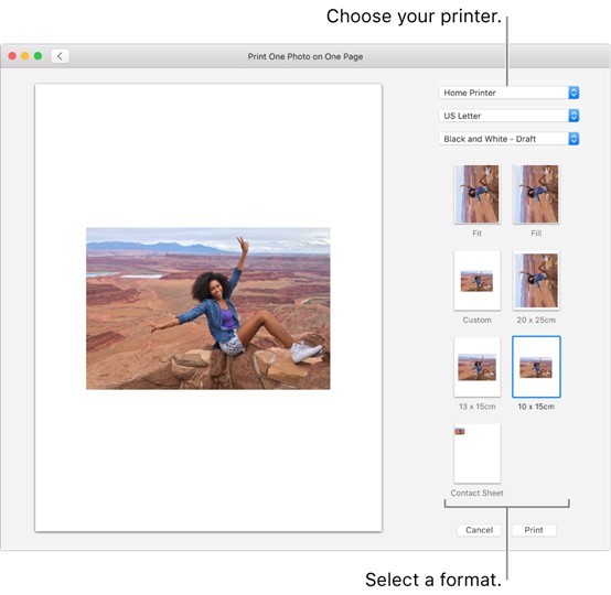 select a format & printer on Mac