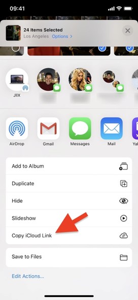 scegliere Copia collegamento iCloud dall'estensione di condivisione