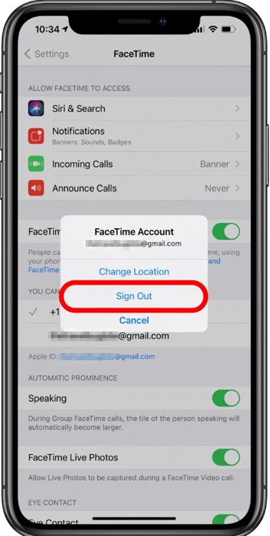 vá nas configurações e saia da conta do Facetime