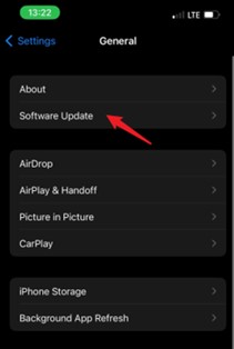 صفحة general settings في جهاز iphone