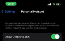 desactivar la configuración de hotspot en el iPhone