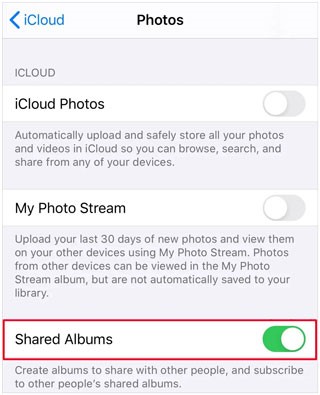 switch on shared album option