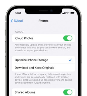 turn on the toggle for iCloud photos