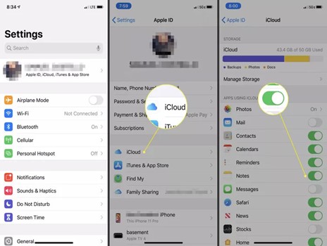 activar notas en la configuración de icloud