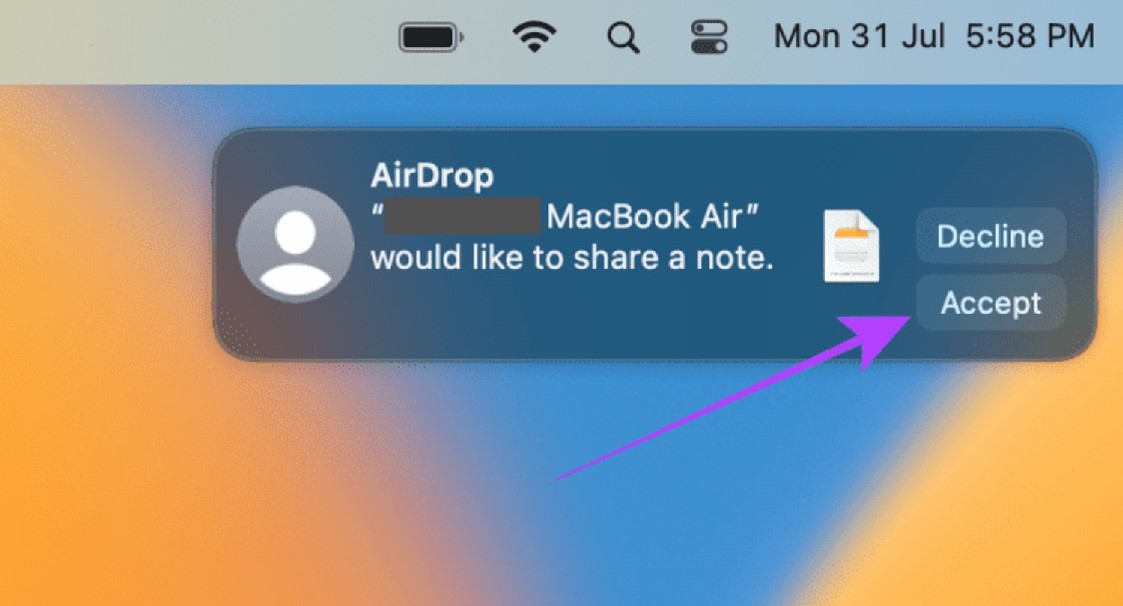 click on accept to receive notes on your mac