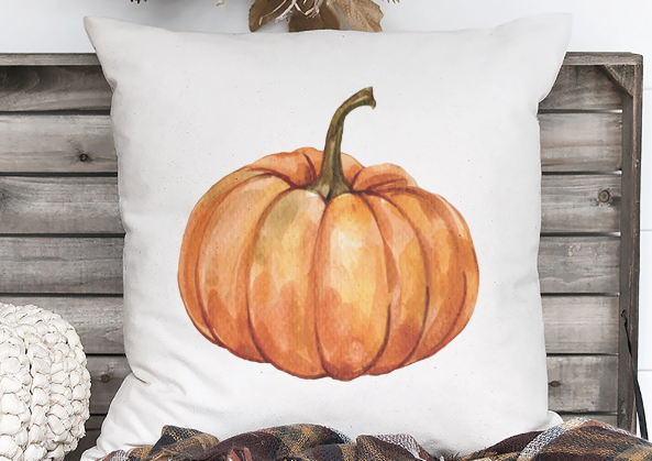 a pillow covered with a pumpkin
