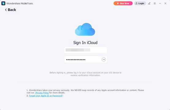enter your icloud account name and password