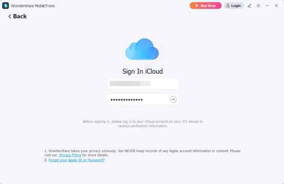 introduce el nombre y la contraseña de tu cuenta icloud