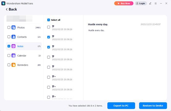 select data you want to delete from icloud but back up on your computer and click on export to pc