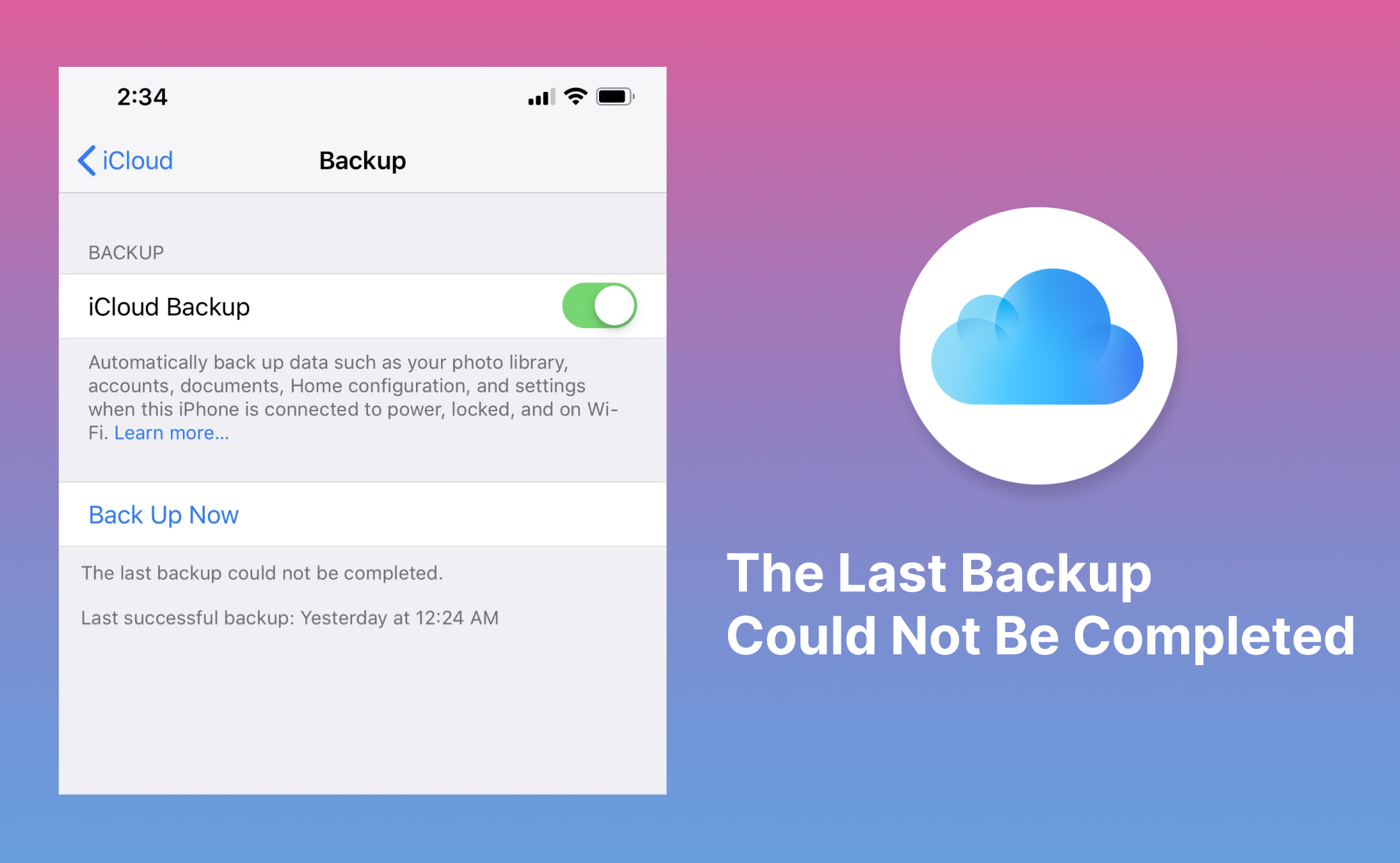 Como resolver o problema do último backup que não pôde ser concluído