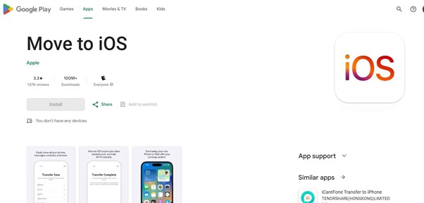تطبيق Move to iOS من Apple