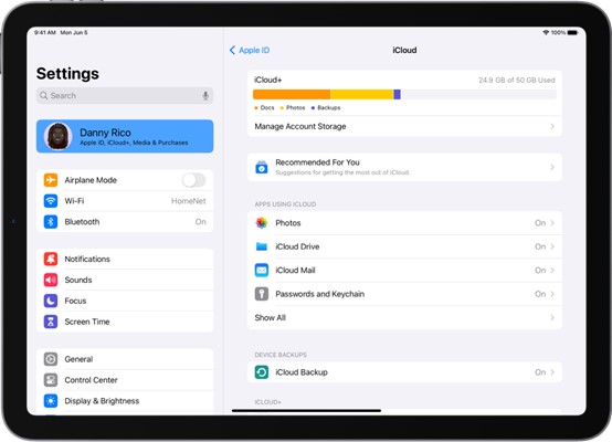 ative a sincronização do iCloud nas configurações do iPad primeiro para mover arquivos do PC para o iPad