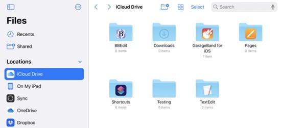 vai all'app File su iPad e scarica i dati sincronizzati sull'unità icloud dal PC