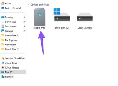 abre la carpeta del ipad en el pc para mover archivos del pc al ipad