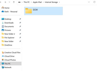 find the dcim folder in the file explorer