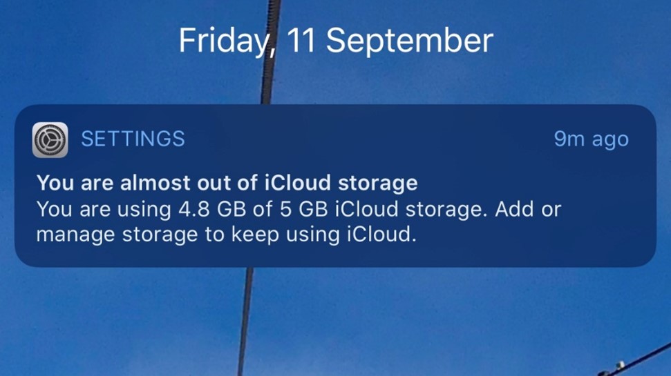 Notification de stockage iCloud