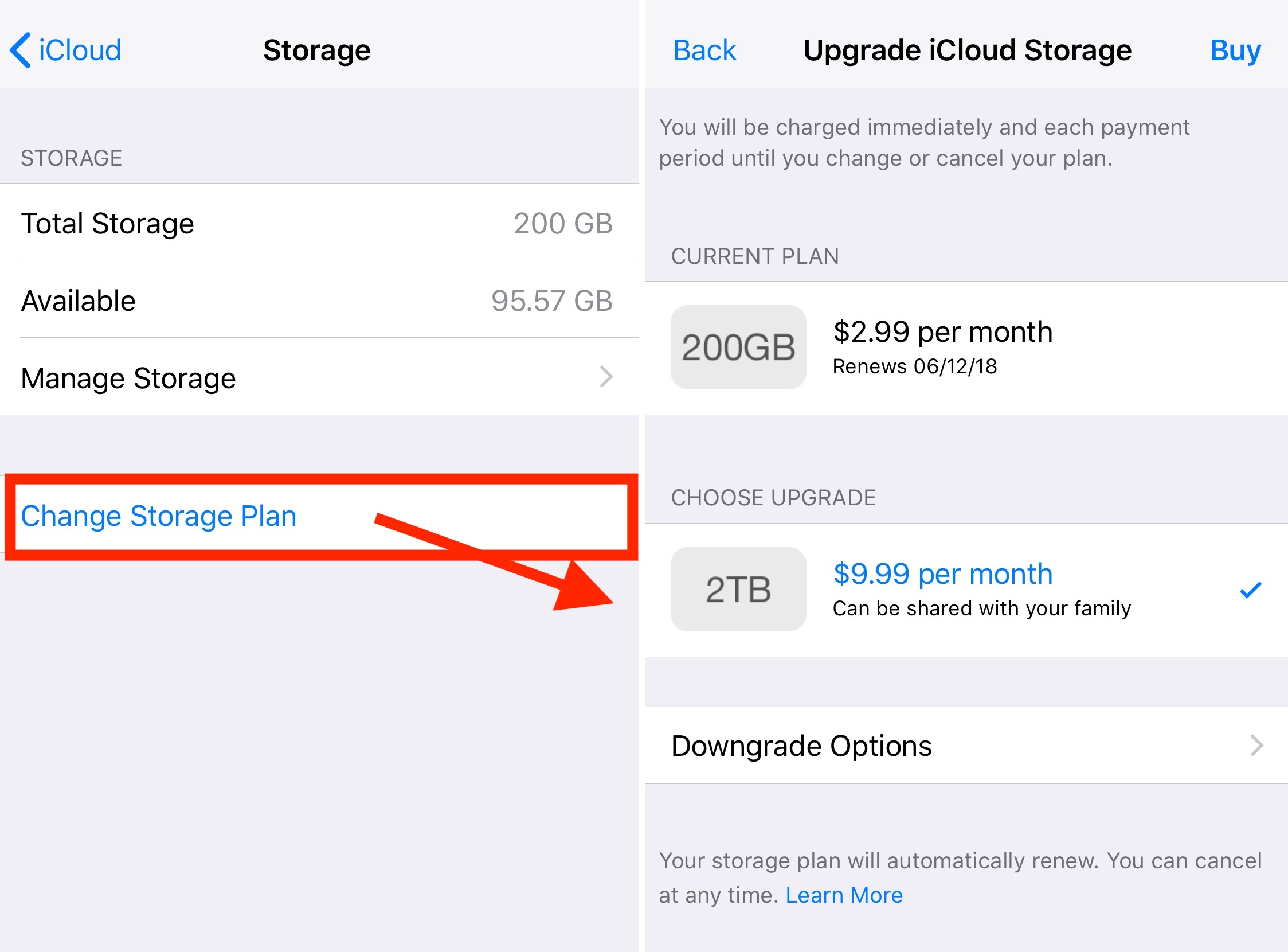 Notification de stockage iCloud