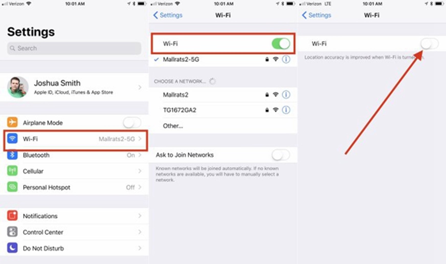 refresh your iPhone’s wifi by turning it off and on
