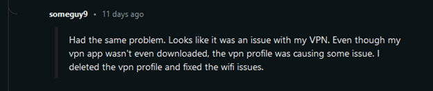  vpn may cause the wifi issue