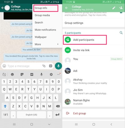 WhatsApp può aggiungere più contatti in un gruppo
