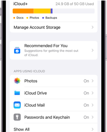 impostazioni di icloud