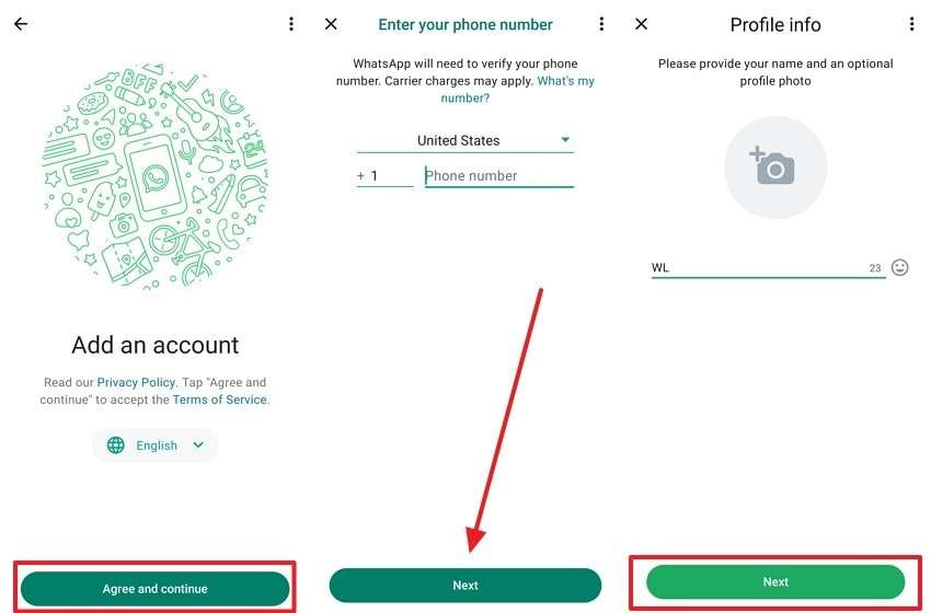 add new whatsapp account details