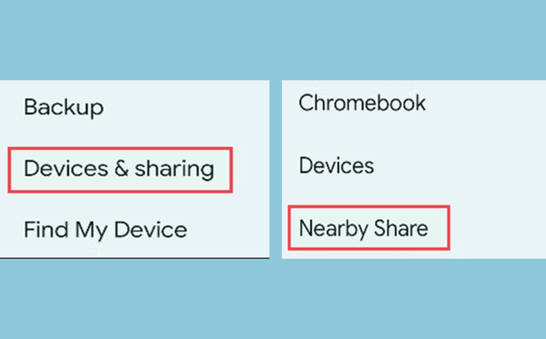 choose nearby share under devices & sharing