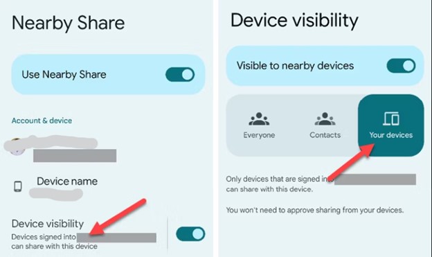 activez la visibilité de l'appareil, puis choisissez de voir votre appareil