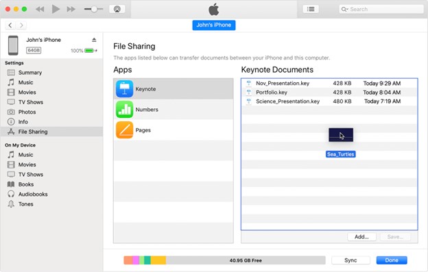 choose the file sharing option to add files to airdrop from pc to ipad