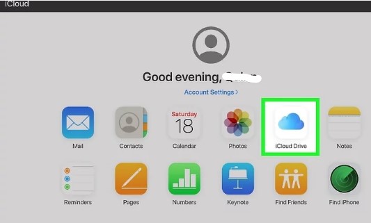 escolha o ícone do icloud drive para iniciar o processo de carregamento do arquivo