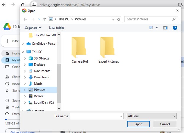 choose files to upload to your drive on your pc then click open