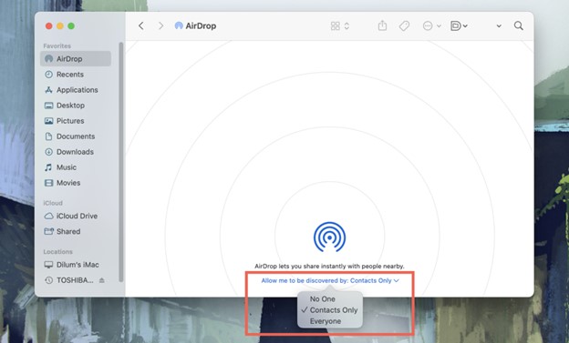 choose contacts only or everyone to allow the mac to be discovered by the iphone