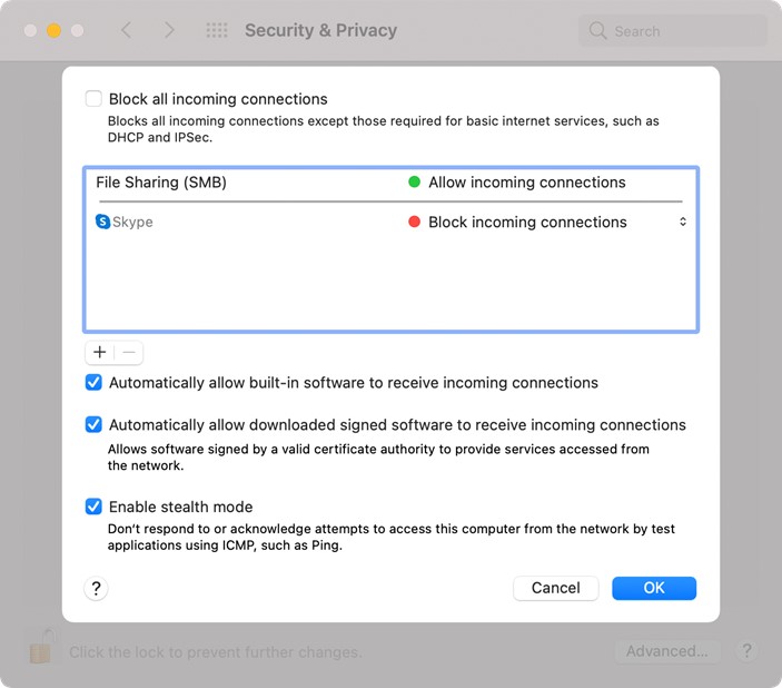 configure the firewall settings to allow airdrop to receive incoming connections