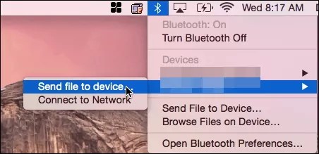 escolha o nome do seu dispositivo para enviar arquivos via bluetooth