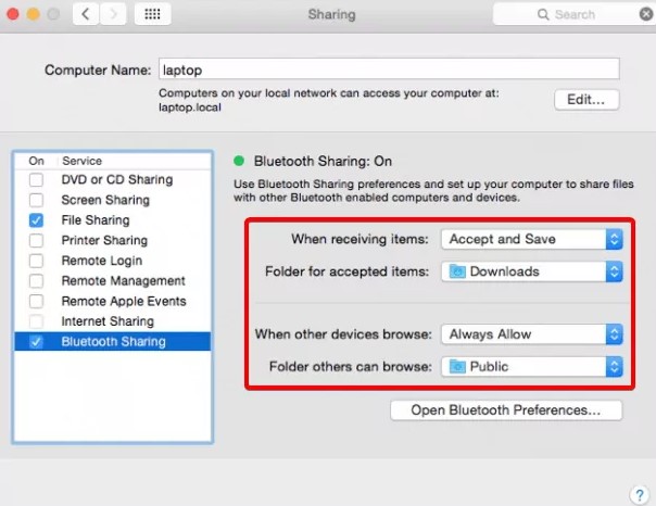 turn on bluetooth permissions on mac to transfer files from the android 