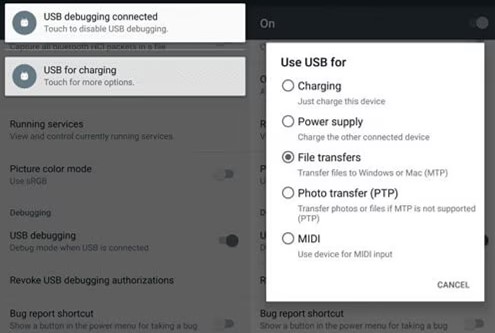 your device is not set up in the file transfer mode of android file transfer 