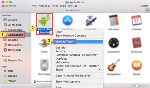 delete android files transfer on your mac 