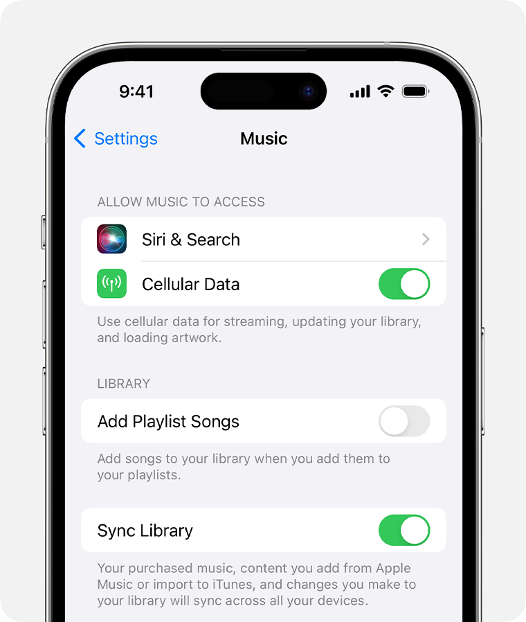 enable sync library on iphone 